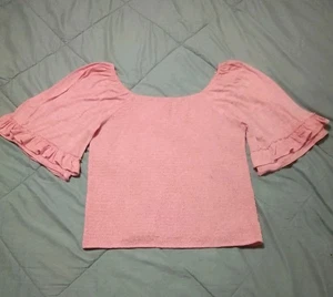 Jessica Simpson Size XL Cinched Pink Blouse Bell Short Sleeve Square Neck Top - Picture 1 of 13