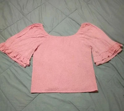 Blusa Jessica Simpson Talla XL Rosa Ceñida Campana Manga Corta Cuello Cuadrado Top  Foto 1 de 4