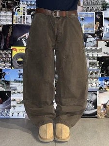 Jeans ABERCROMBIE & FITCH 34x32 EUR44 Carpenter Baggy Loose Fit Y2k Brown Wide - Foto 1 di 9