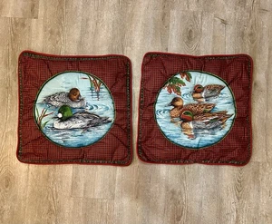 VTG Wildlife Nature Duck Mallard Quilted Inside Throw Pillow Cases 14” Set Of 2 - Picture 1 of 4