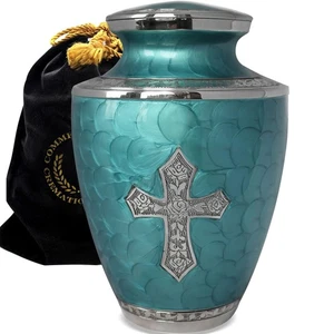 Blaues Kreuz Einäscherungsurne für menschliche Asche zur Beerdigung, Bestattung oder Heim, Kremati... - Bild 1 von 9
