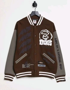 (UK - XL) AAPE by a Bathing Ape Rolling Loud Varsity Jacket In Brown - Picture 1 of 2