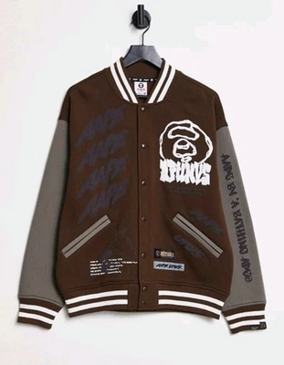 (UK - XL) AAPE by a Bathing Ape Rolling Loud Varsity Jacket In Brown - Image 1 of 2