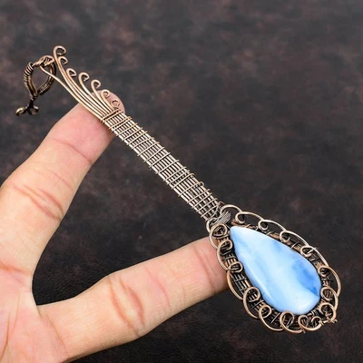 Guitarra Cobre Natural Owyhee Azul Ópalo Art Deco Envuelta en Alambre Nuevo Colgante Joyería Foto 1 de 4