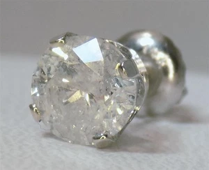 CERTIFIED .97CT ROUND DIAMOND SOLITAIRE 14K W/GOLD SINGLE STUD EARRING - Picture 1 of 7