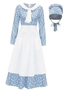 Prairie Dress Women Pioneer Dress Colonial Costume Women 1800s XX-Large Blue - Picture 1 of 8