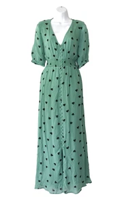 Abito midi B2 nuovo con etichette Ghost Valentina verde cuore stampato stropicciato georgette taglia M - Foto 1 di 9