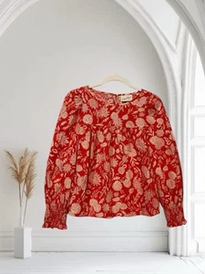 Universal Thread Floral gesmoktes Langarm Top Gr. XS strukturiert Boho Chic - Bild 1 von 20