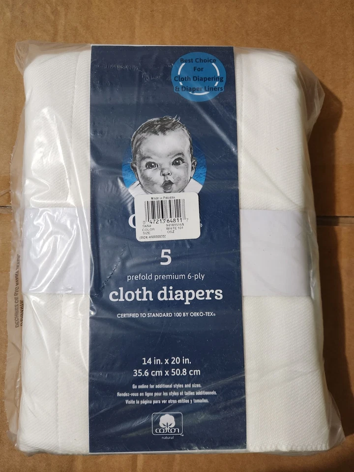 Gerber Prefold Premium 6-Ply Cloth Diapers, 5-Pack - Image 1 of 1