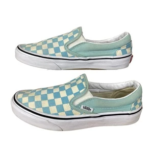 VANS Classic Slip-on Checkerboard Sneaker Womens Sz 6.5 Aqua White Skater Spring - Picture 1 of 10