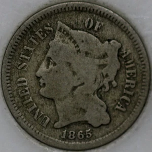 1865-P Three Cent Piece, Copper/Nickel. Nice coin over 100 years old [SN01] - Picture 1 of 2