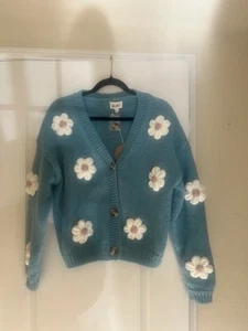 Maglione cardigan FLOWER APPLIQUE, piccolo, nuovo con etichetta - Foto 1 di 4