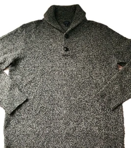 J.Crew Men’s Lambswool Shawl Collar Sweater M Gray Black Preppy Grandpa Dad Core - Picture 1 of 5