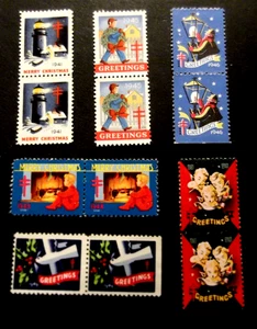 US-Christmas Seals in Joined Pairs-1941, 1945, 1946, 1948, 1949 & 1950 -MNH Cind - Picture 1 of 4