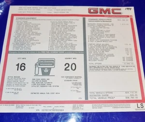 1999 GMC Sierra 1500 Ext. Fahrerhaus Neu LKW Händler Fensteraufkleber - Bild 1 von 4