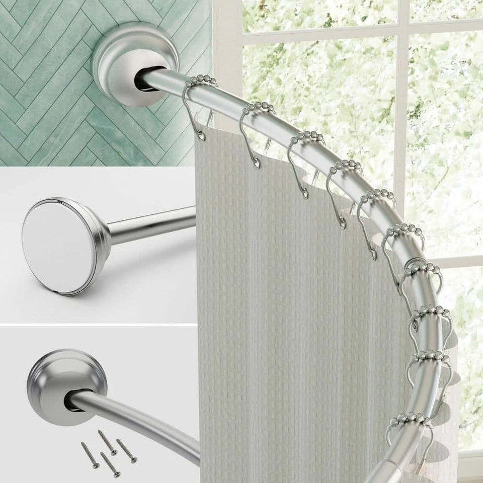 Zenna Home E40S2ALBN NeverRust Rustproof Dual Mount Curved Stall Shower Rod 32"
