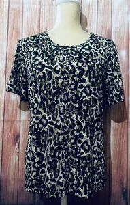 Women’s XL Blouse Jaclyn Smith Animal Print Short Sleeves U Neck Silky Stretch - Picture 1 of 10