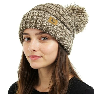 GORRO ACANALADO TEJIDO CON CABLE POMPÓN GRUESO TOSTADO BREZO KBETHOS nuevo con etiquetas Foto 1 de 4