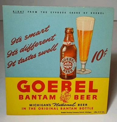 1940s Beer Sign Old Vintage Goebel Bantam Beer Advertising Sign Detroit Michigan - Image 1 of 4