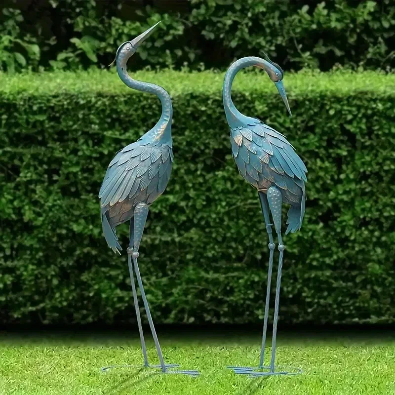 Set of 2 Metal Crane Garden Statues – Standing Bird Yard Art for Lawn Patio Pond - Image 1 of 4