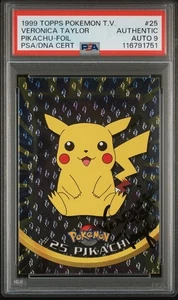 Veronica Taylor Firmado 1999 Topps Pokémon TV Pikachu Lámina #25 PSA 9 Auto Ash - Imagen 1 de 3