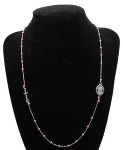 Collana Rosario Girocollo Cm 50 con Grani Perline Smalto Rosa e Cammeo in Argent - Imagen 1 de 1