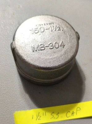 1-1/2" 150# Threaded (NPT) Pipe Cap 304 Stainless Steel Fitting SS - Image 1 of 4