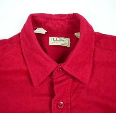 Camisa de pano vintage LL Bean flanela camurça tamanho L anos 70 vermelha macia feita nos EUA - Imagem 1 de 4