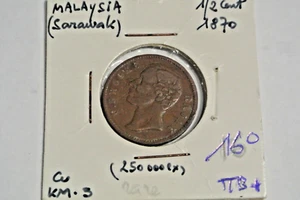 SARAWAK Malaysian 1/2 CENTS 1870 TTB RARE - Picture 1 of 2
