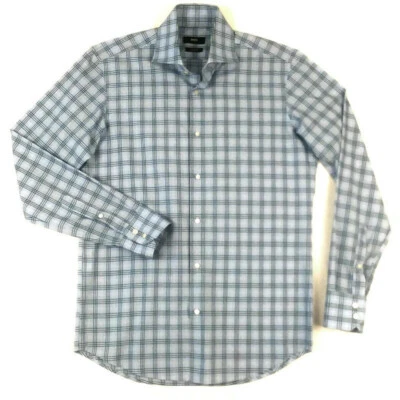 Camisa de vestir Hugo Boss para hombre talla 15/35 abotonada manga larga azul cuadros algodón usada en excelente estado Foto 1 de 4