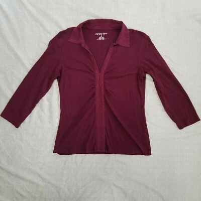 Polo Deportivo Geoffrey Beene Talla Mediana Borgoña Rojo Vino Mujer Carrera Informal Foto 1 de 4