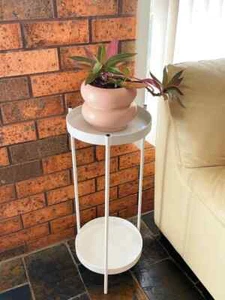 2 Tier Quality Metal Plant Pot Stand Serving Side Table 75cmH x 30cmD White - Picture 1 of 5