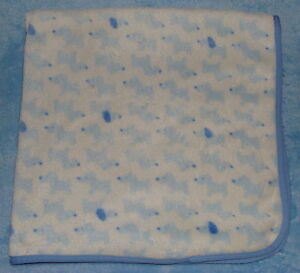 Carters Blue & White Plush Puppy Dog Print Soft Baby Blanket USED