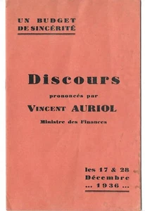 Un Budget de Sincérité Discours prononcés par VINCENT AURIOL 17 et 28 Déc 1936 - Imagen 1 de 7