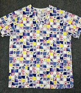 Fundamentals by White Swan Scrub Top - white with flowers and hearts - Size Med - Picture 1 of 9