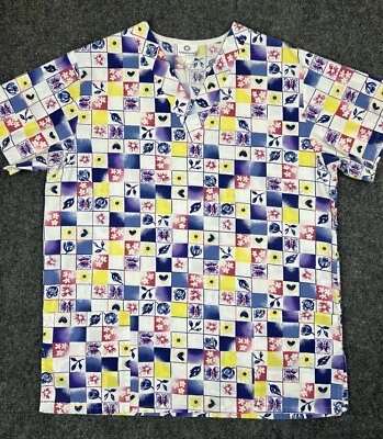 Blusa Médica Fundamentals by White Swan - Blanca con Flores y Corazones - Talla Med Foto 1 de 4