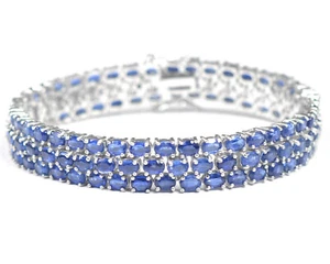 Natural Kyanite Gemstone 925 Sterling Silver Three Line Tennis Bracelet Jewelry - Picture 1 of 8