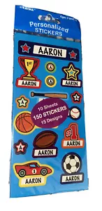 AARON*Personalized Stickers*150 stickers~15 designs*10 Sheets*NEW IN PACKAGE - Picture 1 of 2