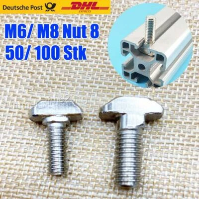 50/100 Stk Hammerkopfschraube Nutenstein Aluprofil Aluminiumprofil M6/ M8 Nut 8 - Bild 1 von 4