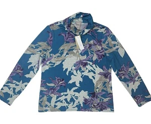 NWT Women Chicos Pullover Turtleneck Sweater Size 1 M Teal Lillies Lightweight - Picture 1 of 5