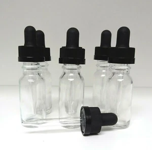 15ml half oz clear boston round glass bottles 540/case BLACK W CRC DROPPER CAPS - Picture 1 of 3