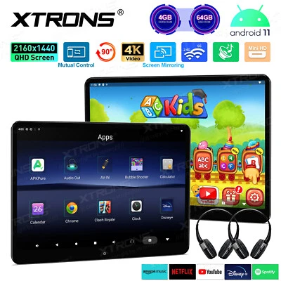 2x Kopfhörer+ 2x drehbar 14" Auto Monitor Kopfstütze Android 4+64G 4K Video HDMI - Bild 1 von 4