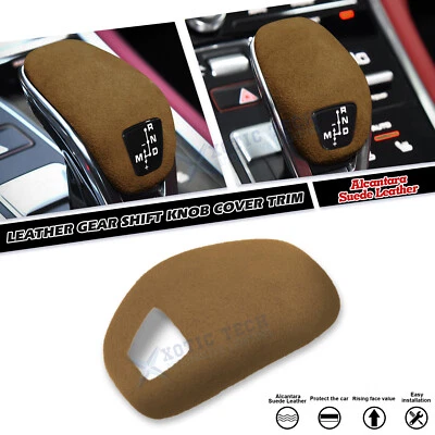 Cubierta de perilla de cambio de marchas de cuero gamuza Alcantara marrón para Porsche Panamera 2017-up Foto 1 de 4