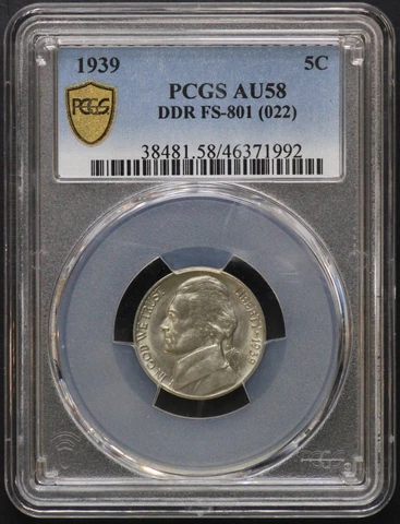 1939 (P) PCGS Double Die Reverse DDR Jefferson Nickel AU58 AU-58 Cover