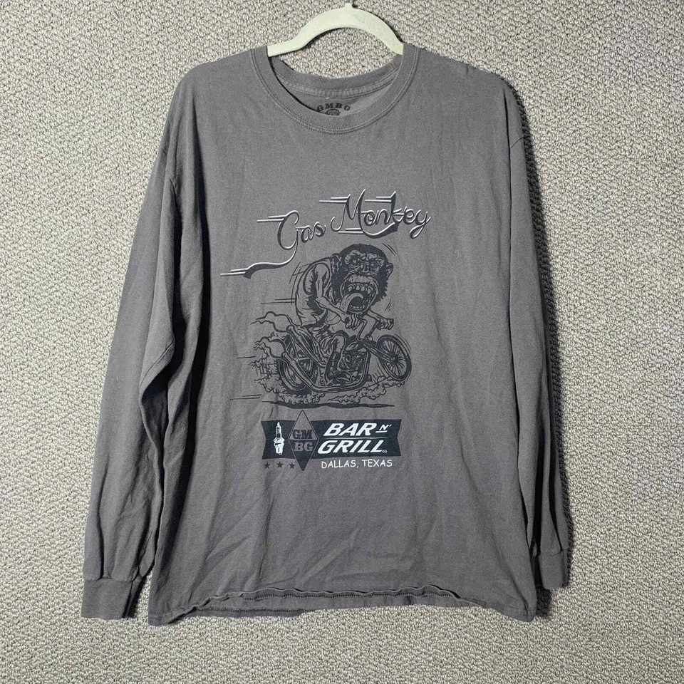 Camisa GMBG Gas Monkey Bar N Grill Para Hombres Grande Gris Mangas Largas Gráfico Motociclista Foto 1 de 4