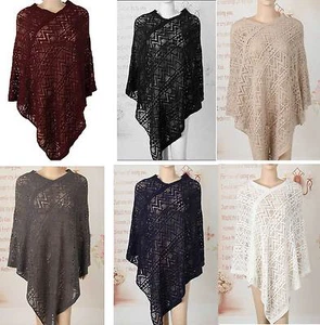 Maglione Donna Poncho Stole Capo Shrug Avvolgente Scialle Maglione Mantello Cardigan Uncinetto - Foto 1 di 62