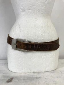 ESPRIT Brown Leather Belt Oversized Buckle Distressed Boho 36IN Waist Hips - Picture 1 of 9