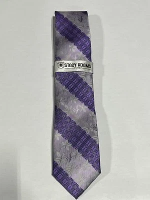 男式 Stacy Adams 紫色花卉图案领带匹配口袋方形新品 — 第 1/3 张图片