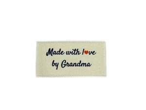 Made with love by Grandma labels tags - Sew In Cream Ribbon - 25x40mm Flat - Picture 1 of 1