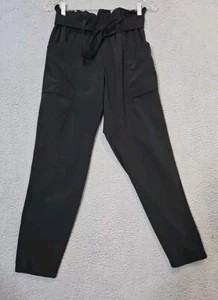Athleta Skyline Paper Bag Waist Pants with Tie Belt Size 2 Black Women's - Picture 1 of 10
